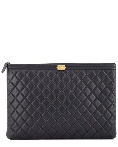 Pre-owned Chanel Black Caviar Leather Boy O Case Clutch Large (authentic Pre-loved)