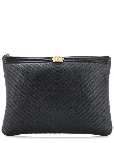 Pre-owned Chanel Black Caviar Leather Boy O Case Clutch Medium (authentic Pre-loved)