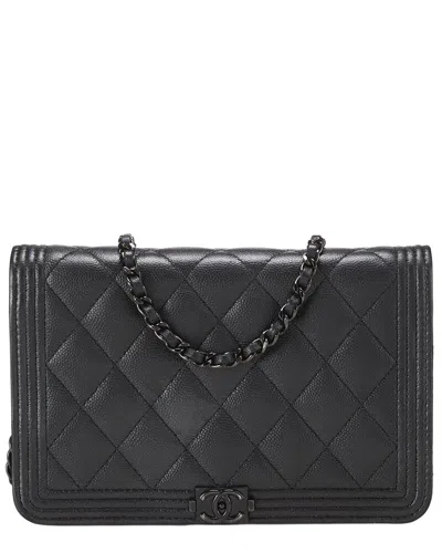 Pre-owned Chanel Black Caviar Leather Boy Wallet On Chain (authentic Pre-loved)