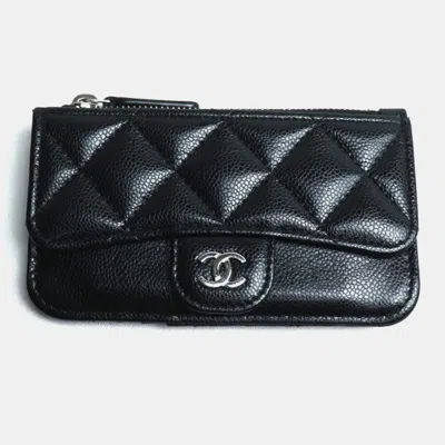 Pre-owned Chanel Black Classic Line Card Case Coin Wallet