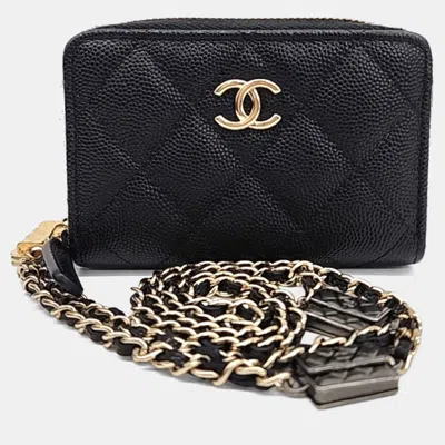Pre-owned Chanel Black Caviar Leather Caviar Chain Card Holder