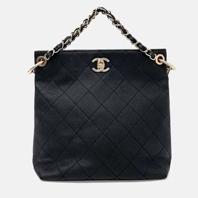 Pre-owned Chanel Black Caviar Leather Caviar Chain Tote And Shoulder Bag