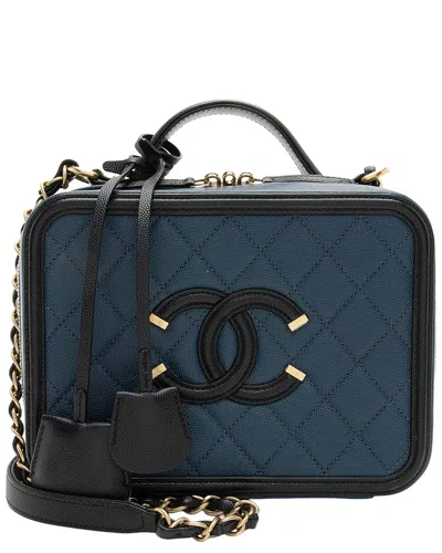Chanel Black Caviar Leather Cc Filigree Medium Vanity Case (authentic Pre-  Loved)