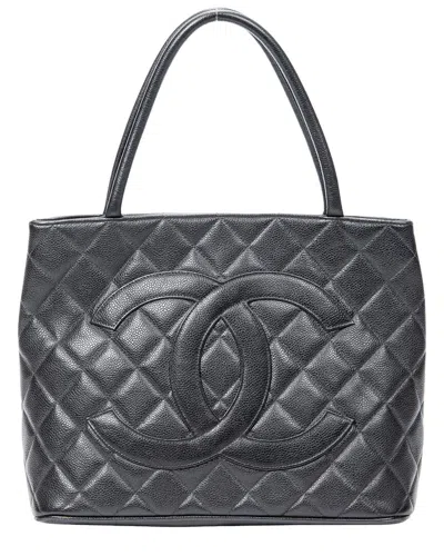 Pre-owned Chanel Black Caviar Leather Cc Timeless Medallion Tote (authentic Pre-loved)