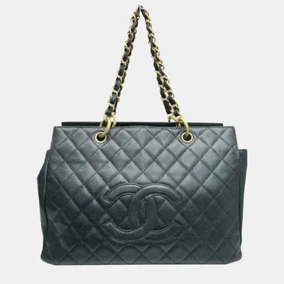 Pre-owned Chanel Black Caviar Leather Chain Tote Bag