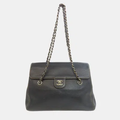 Pre-owned Chanel Black Caviar Leather Chain Tote Shoulder Bag