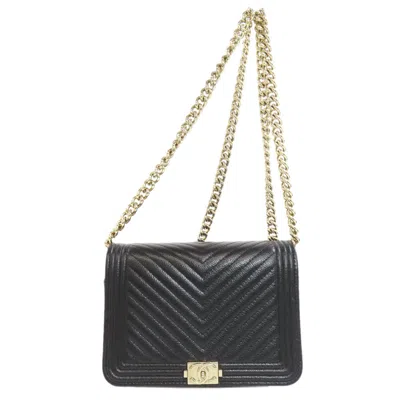 Pre-owned Chanel Black Caviar Leather Chain/shoulder Wallet ()