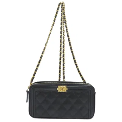Pre-owned Chanel Black Caviar Leather Chain/shoulder Wallet ()