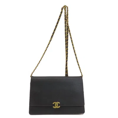 Pre-owned Chanel Black Caviar Leather Chain/shoulder Wallet ()
