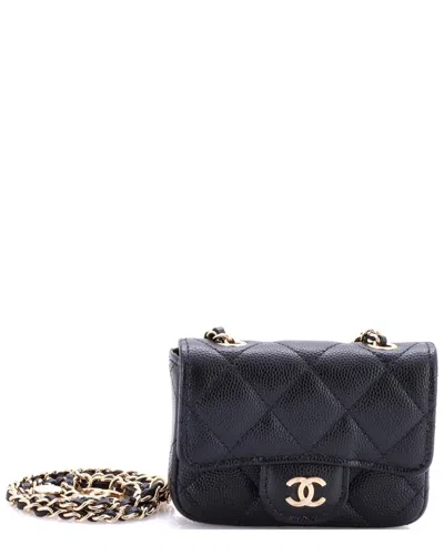 Pre-owned Chanel Black Caviar Leather Classic Flap Chain Belt Bag Mini (authentic Pre-  Loved)