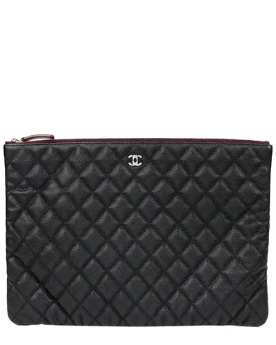 Pre-owned Chanel Black Caviar Leather Classic Large Clutch (authentic Pre-loved)