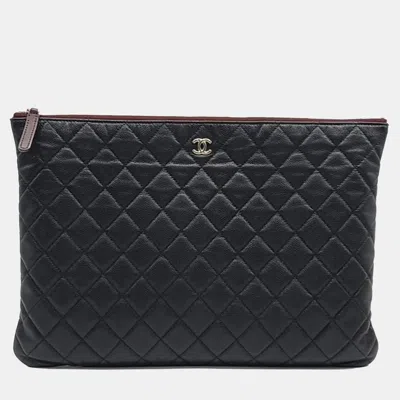 Pre-owned Chanel Black Caviar Leather Clutch Large