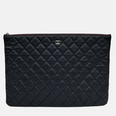 Pre-owned Chanel Black Caviar Leather Clutch Large