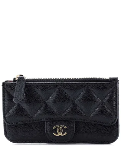 Pre-owned Chanel Black Caviar Leather Flap Zip Card Holder (authentic Pre-loved)