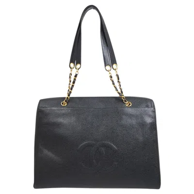 Pre-owned Chanel Black Caviar Leather Gold Large Weekender Travel Shoulder Tote Bag