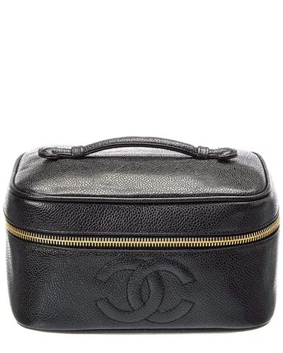 Pre-owned Chanel Black Caviar Leather Horizontal Cosmetic Case (authentic Pre-loved)