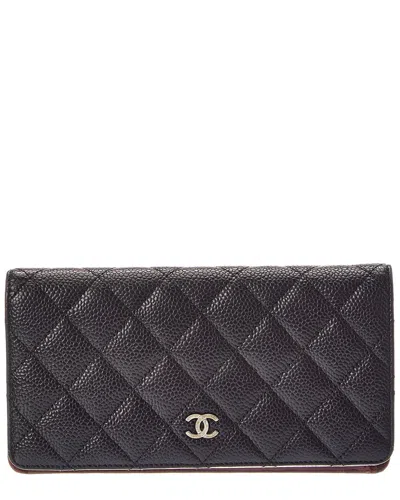 Pre-owned Chanel Black Caviar Leather Long Wallet (authentic Pre-loved)