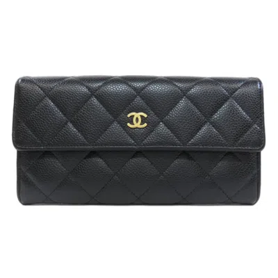 Pre-owned Chanel Black Caviar Leather Long Wallet (bi-fold) ()