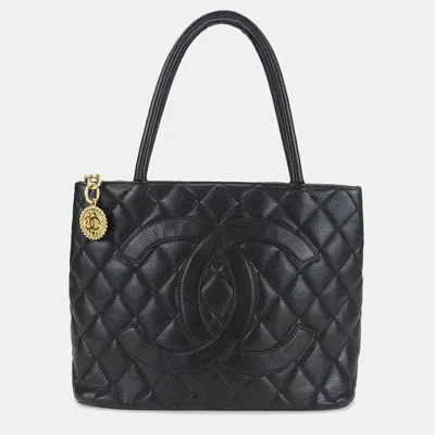 Pre-owned Chanel Black Caviar Leather Medallion Tote Bag