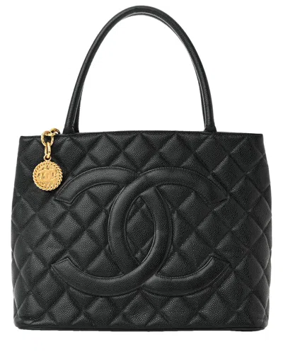 Pre-owned Chanel Black Caviar Leather Medallion Tote Ghw (authentic )
