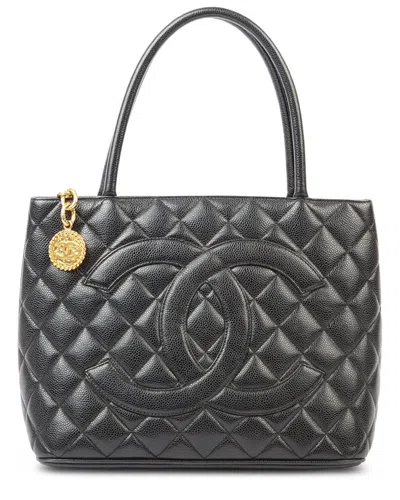 Pre-owned Chanel Black Caviar Leather Medallion Tote Ghw (authentic )
