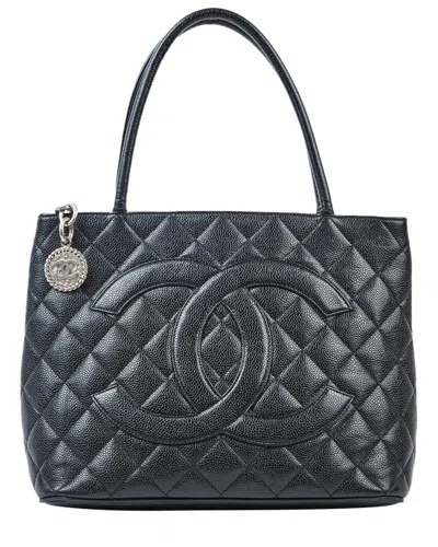 Pre-owned Chanel Black Caviar Leather Medallion Tote Shw (authentic )