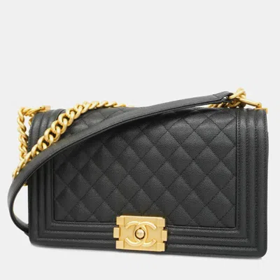 Pre-owned Chanel Black Caviar Leather Medium Boy Shoulder Bags