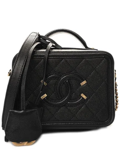 Pre-owned Chanel Black Caviar Leather Medium Cc Filigree Vanity Case (authentic Pre-  Loved)