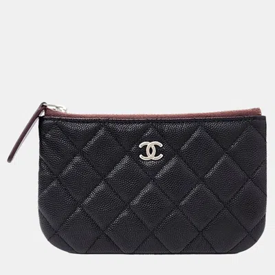 Pre-owned Chanel Black Caviar Leather Mini Pouch