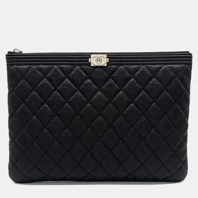 Pre-owned Chanel Black Caviar Leather New Boy Medium Clutch