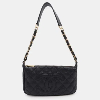 Pre-owned Chanel Black Caviar Leather One Belt Cc Logo Semi Shoulder Bag