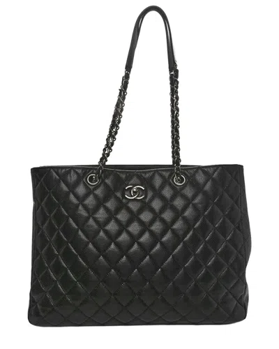 Pre-owned Chanel Black Caviar Leather Quilted Large Shopping Tote (authentic Pre-loved)