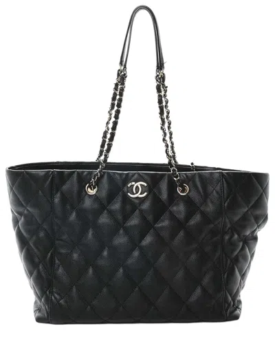 Pre-owned Chanel Black Caviar Leather Quilted Large Shopping Tote (authentic Pre-loved)