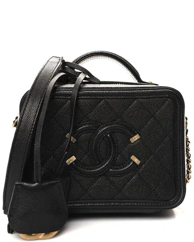 Pre-owned Chanel Black Caviar Leather Quilted Medium Cc Filigree Vanity Case (authentic  Pre-loved)
