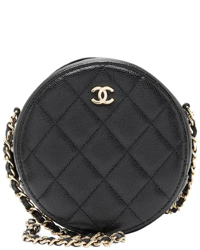 Chanel Black Caviar Leather Round Clutch With Chain (authentic Pre-loved)