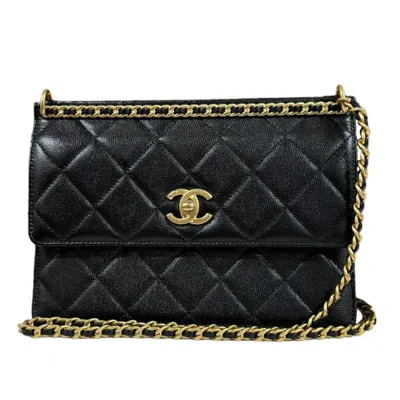 Pre-owned Chanel Black Caviar Leather Shoulder Bag ()
