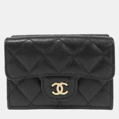 Pre-owned Chanel Black Caviar Leather Small Timeless Classic Line Flap Wallet
