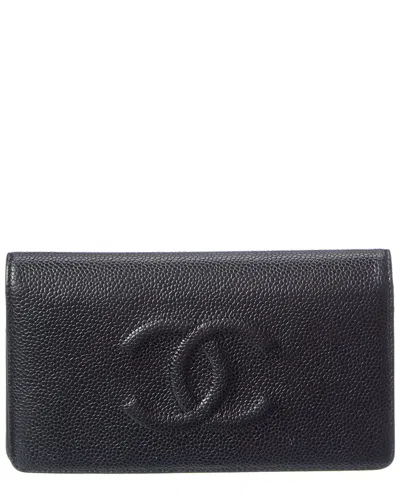 Pre-owned Chanel Black Caviar Leather Timeless Cc Yen Wallet (authentic Pre-loved)