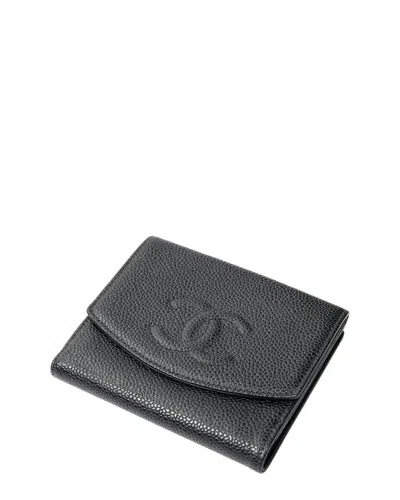 Pre-owned Chanel Black Caviar Leather Timeless Compact Bifold Wallet (authentic Pre-loved)