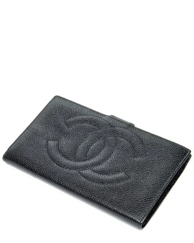 Pre-owned Chanel Black Caviar Leather Timeless Long Bifold Wallet (authentic Pre-loved)