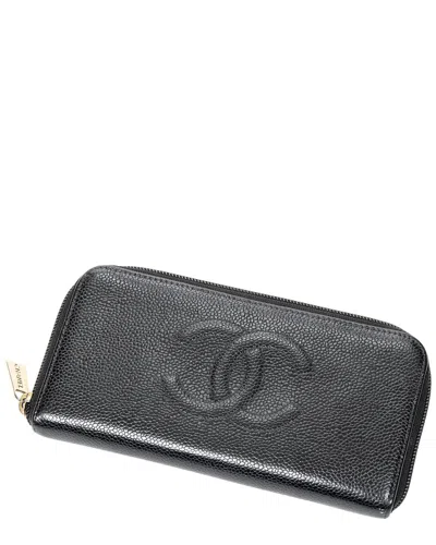 Pre-owned Chanel Black Caviar Leather Timeless Zip Around Wallet (authentic Pre-loved)