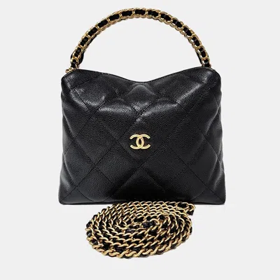 Pre-owned Chanel Black Caviar Leather Top Handle Chain Clutch