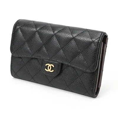 Pre-owned Chanel Black Grained Calfskin Wallet (tri-fold) ()