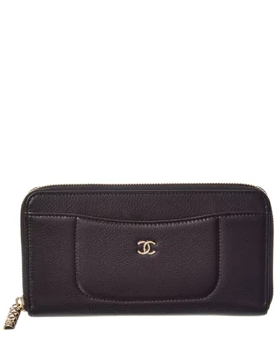Pre-owned Chanel Black Caviar Leather Zip Wallet (authentic Pre-loved)