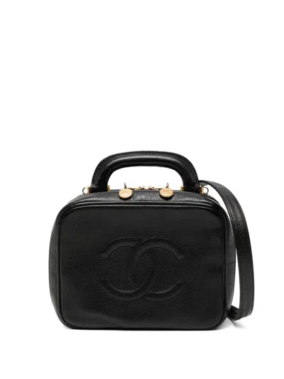 Pre-owned Chanel Black Caviar "lunch Box" Vanity Timeless Logo Bag