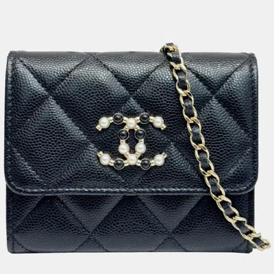 Pre-owned Chanel Black Caviar Matelasse Mini Chain Wallet