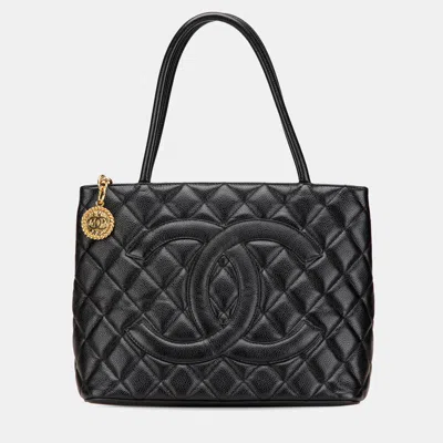 Pre-owned Chanel Black Caviar Medallion Tote Bag