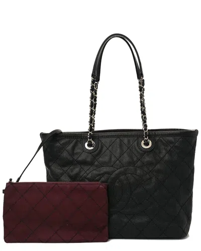 Pre-owned Chanel Black Caviar Quilted Leather Cc Open Tote (authentic Pre-loved)