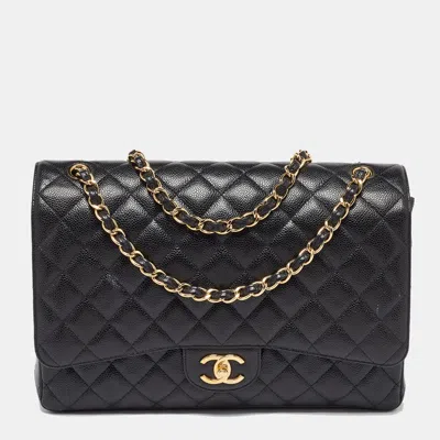 Pre-owned Chanel Black Caviar Quilted Leather Jumbo Classic Double Flap Bag