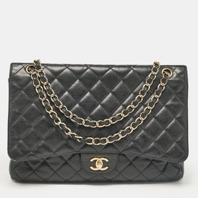 Pre-owned Chanel Black Caviar Quilted Leather Maxi Single Flap Bag